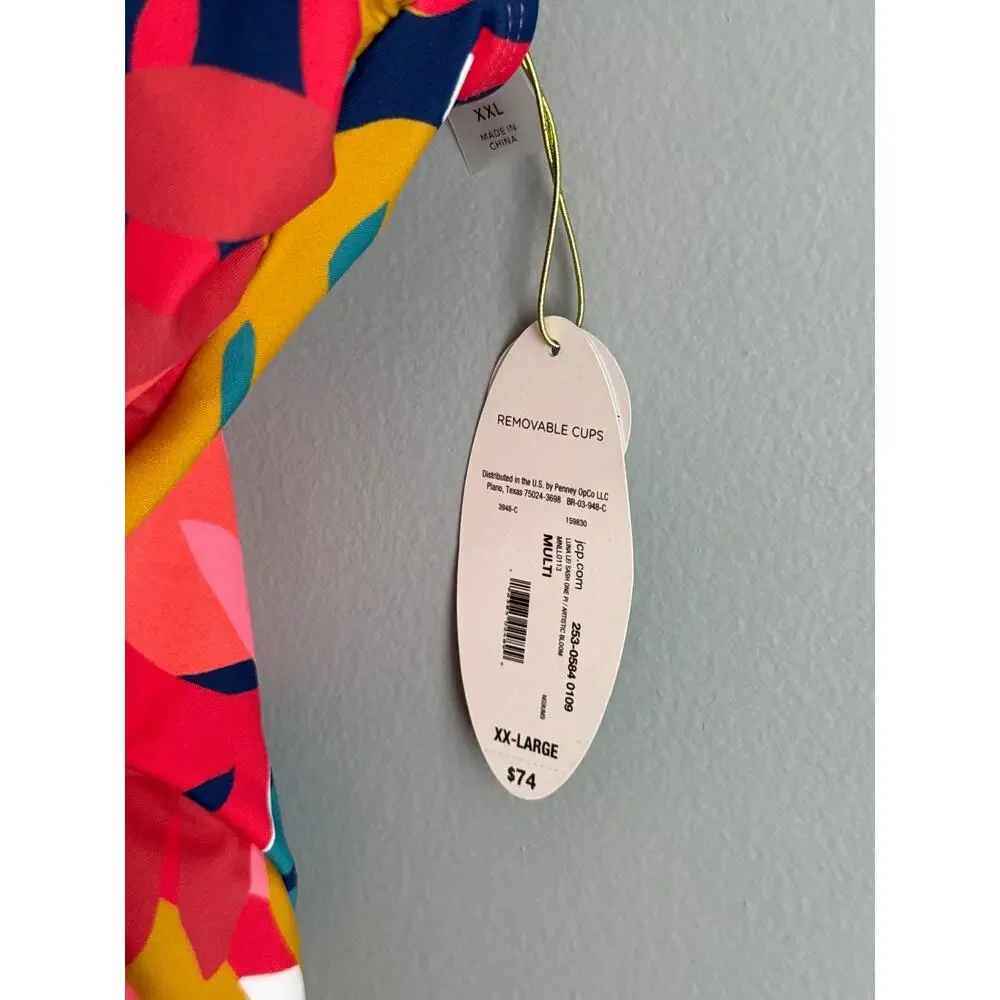 NWT Mynah One Piece Swimsuit XXL Tropical Floral V-Neck Tie Front Plus Size - Picture 3 of 6